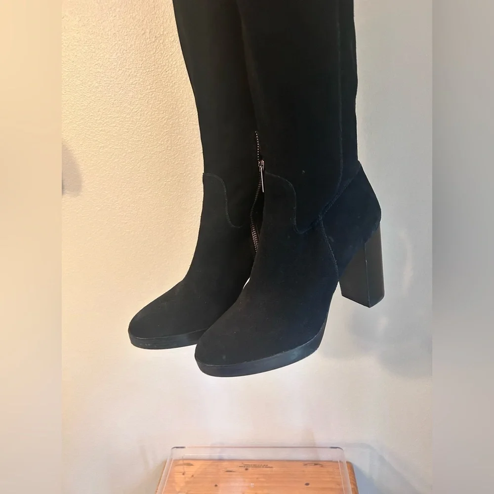 Michael Kors Classic Black Knee-High Suede Boots - Women's Stylish Block Heel - Picture 5 of 11